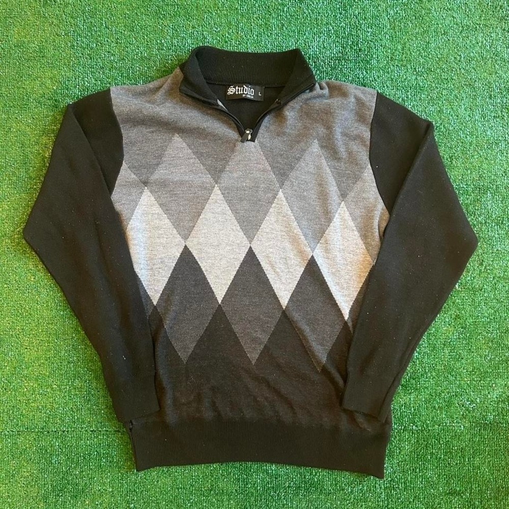 Studio‎ by Omega Black and Gray Patterned Quarter Zip Adult XL